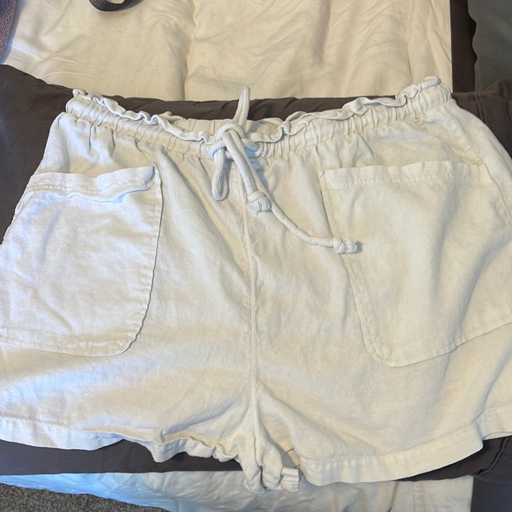 White linen shorts
